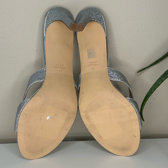 Stuart Weitzman Silver Glitter Mule Heels Size 11 | Party Wedding Shoe - Picture 8 of 13